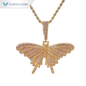 Collar con Colgante de Diseño de Mariposa Tianyu, con Piedra Preciosa Rosa, Estilo Hip Hop de Moda, Cadena de Cuerda - Product Image 1