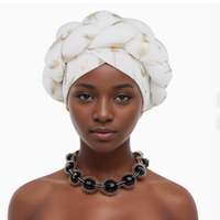 Pañuelo musulmán gorro Turbante mujer pluma oro estampado trenzas turbante gorra para mujer Moda Africana señora cabeza envolturas