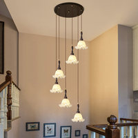 Lustre d'escalier LED réglable en hauteur en fer forgé, style vintage français Muguet des valles, suspension multi-lumières rétro américaine pour villa et hall d'entrée
