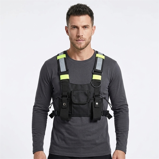 Outdoor Vest Rig with Radio Pouch Holster Front Chest Harness for Two-Way Walkie Talkie Radio Vest Bag