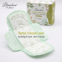 Serviettes hygiéniques respirantes en coton biologique premium infusées aux herbes, avec ailettes anti-fuites, super absorbantes pour usage diurne et contrôle des odeurs
