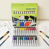 Lot de 24 tubes de gouache non toxiques en aluminium-plastique, couleurs variées, pour l'art sur papier – Qualité étudiante/professionnelle, en boîte – Offre spéciale