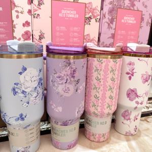 Bouteille d'Eau Isotherme en Acier Inoxydable de 40 OZ avec Paille, Coffret Cadeau Mug Thermique, Gobelet à Fleurs de Marque Stan - Product Image 3