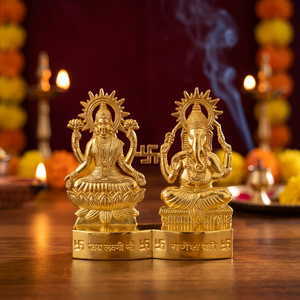 Statue en métal de Lakshmi Ganesha de 4 pouces, idole religieuse hindoue faite à la main, décoration de temple à domicile, cadeau - Product Image 3
