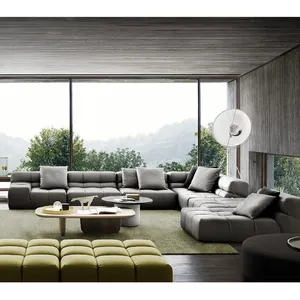 Italian Style Living Room Sofa Set Leather Modular Combination Furniture Modern Design Luxury L Shaped Sofa