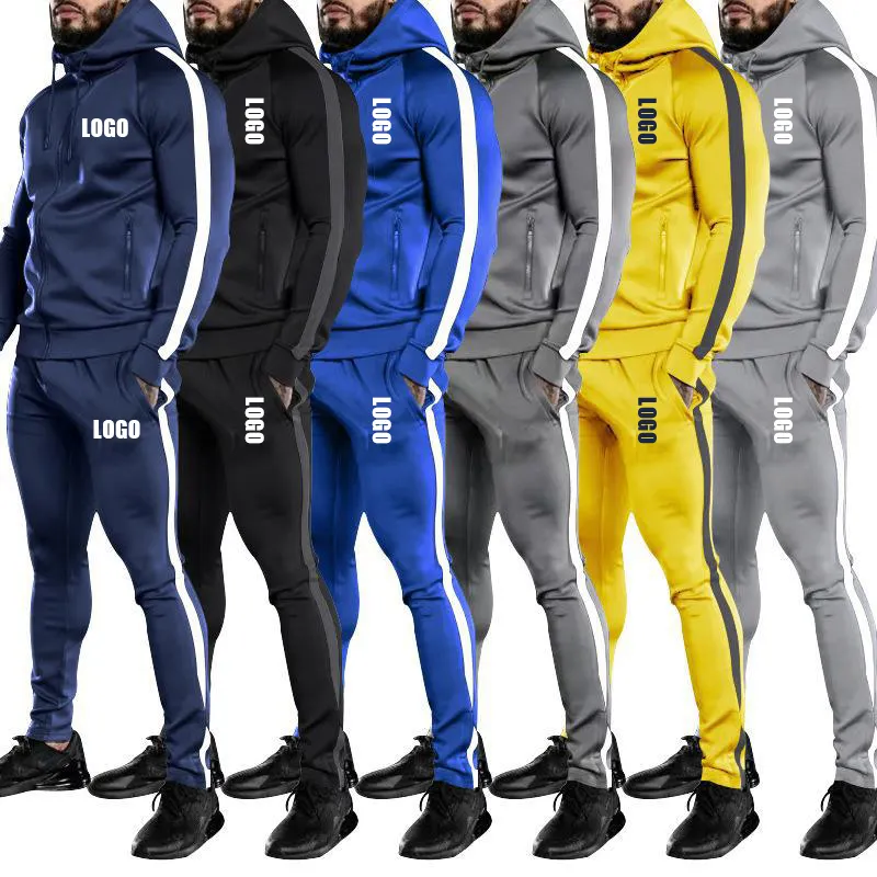 Oem yüksek kaliteli Polyester erkek koşucu pantolonu altları Zip Hoodies spor erkekler spor Slim Fit özel eşofman