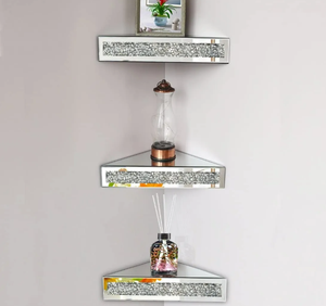 FOSUN-Estante de pared flotante <span class=keywords><strong>con</strong></span> <span class=keywords><strong>espejo</strong></span> de cristales de diamante triturado, marco de fotos <span class=keywords><strong>para</strong></span> Baño - Product Image 6