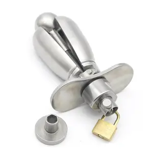 Stainless Steel Open Stretching Anal Plug Beads With Lock Chastity Device BDSM Fetish Sex Toy