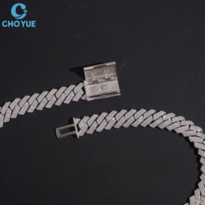 Collar Personalizado al por Mayor, Plata 925 con Baño de Rodio, Moissanita con Corte Baguette, Cadena Geométrica, Joyería de Lujo Unisex para Fiestas - Product Image 3