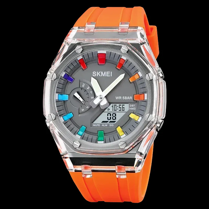 SKMEI 2100 étanche hommes montre compte à rebours chronomètre lumière LED mouvement électronique montre-bracelet horloge 2 temps montres numériques 2100