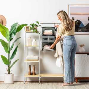 3-Shelf Collapsible Hanging Closet Organizer Space-Saving Fabric Storage for Clothes and <b>Shoes</b> - Product Image 4