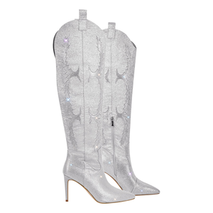 Fashion <strong>Sparkly</strong> Cowboy <strong>Boots</strong> Shiny Rhinestone Decor Knee-High High Heel <strong>Boots</strong> for Women Evening - Product Image 6