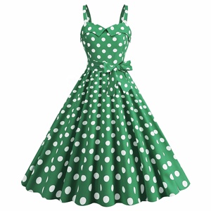 New Arrival <strong>Barbie</strong> Performance Stage Women's Sexy Spaghetti Straps Chest Wrap Polka Dot Vintage Print Swing Dress - Product Image 5