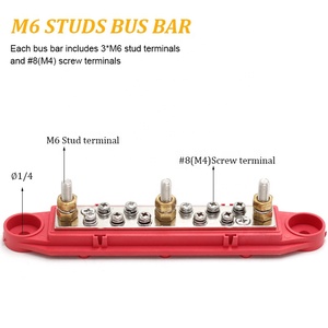 Carte de câblage de goujon à vis M6 1/4 "barre omnibus électrique en cuivre pur 150A <span class=keywords><strong>bornier</strong></span> de Distribution de bateau KIT noir (paire rouge et noir) - Product Image 3
