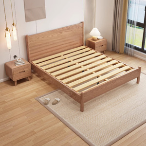 Cama Nórdica de Madera Maciza de 1.5M 1.8M, Cama con Plataforma, Estilo Japonés Moderno y Minimalista, Muebles de Dormitorio de Madera de Abedul - Product Image 2