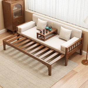 Luohan <b>Bed</b> Solid Wood <b>Sofa</b> <b>Bed</b> Foldable Dual Use For <b>Small</b> Apartments Living Room Japanese Minimalist Nordic Style - Product Image 3