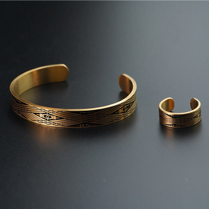 Stainless Steel Jewelry <b>Set</b> Open Adjustable Stainless Steel Finish Cuff Bangle <b>Bracelets</b> for Women Glod Plated - Product Image 6