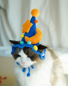 Gorro de Ganchillo Hecho a Mano para Mascotas, Diseño de Estrella y Luna, Ajustable, de Algodón, para Gatos, Ideal para Fotos de Vacaciones de Niños - Product Image 5