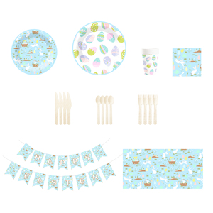 DAMAI Easter <b>Eggs</b> Theme Party Supplies Disposable Paper Plates 9 Inch Custom Napkin Blue with <b>Basket</b> Bunny Tableware Set - Product Image 5