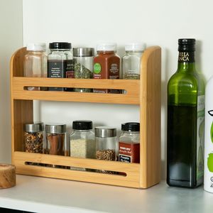 Bamboo Double Layer Spice <b>Rack</b> Countertop Storage Organizer Minimalist Design <b>Kitchen</b> Spices Holder - Product Image 1
