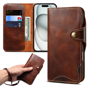 Custodia a Portafoglio Vintage in Vera Pelle con Supporto, Chiusura Magnetica Anti-caduta Compatibile con Apple Serie 16/15/14/13/12 - Product Image 1