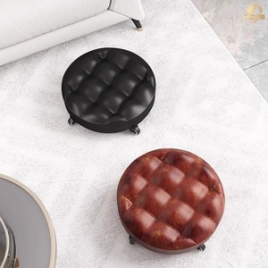 Caster <b>Stool</b> Round PU Leather Portable <b>Wheel</b> <b>Stool</b> For Sofa Cleaning Baby Care Children Walking Support - Product Image 1