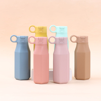 Botella de Agua de Silicona Reutilizable Hermética con Tapa de Rosca a Prueba de Fugas, con Pajita, Asa de Transporte, Termo para Niños, Botella de Agua para la Escuela