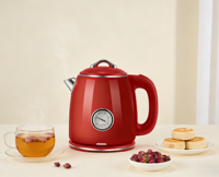Nouvelle conception Bouilloire électrique en acier inoxydable à double paroi 1,5 L avec arrêt automatique et protection anti-chauffe à sec pour la maison et l'hôtel