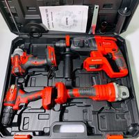 Juego de Herramientas Eléctricas Inalámbricas de 21V, 4 Piezas, Martillo, Amoladora, Llave Inglesa, Taladro, OEM, Bricolaje, Reparación del Hogar, Caja de Plástico Portátil
