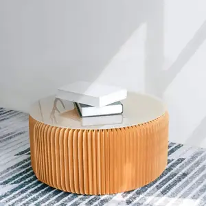 Sgabello pieghevole a fisarmonica in carta Kraft divano sedia rilassante poggiapiedi che trasforma il tavolino intoRound
