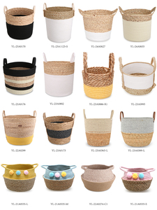 Cesta de Almacenamiento Tejida Personalizable de Jacinto de Agua Natural de Tres Ángulos, Esparto y Cuerda de Algodón con Asa de PU - Product Image 5