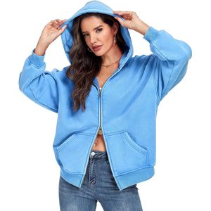 Sudadera con capucha y cremallera para mujer FOXA, de manga larga, holgada, de forro polar, con bolsillos, para uso casual de otoño - Product Image 2