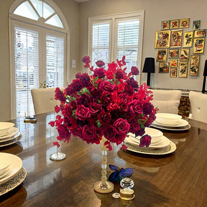 Buket Bunga Meja Mawar Burgundy 60CM untuk Pernikahan, Dekorasi Jalan, Hiasan Bunga Acara, Ukuran Dapat Disesuaikan - Product Image 1