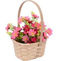 Panier à fleurs en bois fait main avec poignée, panier de rangement tissé pour la décoration de la maison, cadeau, pique-nique