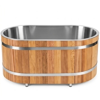 Freistehende Außen-Kaltwasserwanne aus Massivem Zedernholz mit Edelstahl-Innenverkleidung Modernes Design für Hotel- und Villennutzung