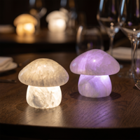 Lampe en albâtre naturel de luxe en forme de champignon, sans fil, rechargeable, lampe de table en pierre, texture de marbre unique pour la décoration d'hôtel et de restaurant