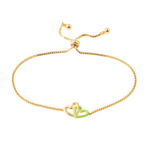 Fashion <b>14K</b> <b>Gold</b> Plated Enamel Interlock Heart Pendant Box Chain Slider <b>Bracelet</b> Double Heart Epoxy Pendant <b>Bracelet</b> Jewelry - Product Image 3