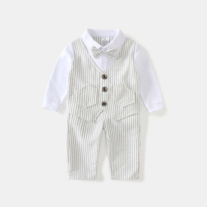 Ensemble de cérémonie rayé pour bébé garçon, style britannique, deux pièces, collection printemps, vente chaude - Product Image 1