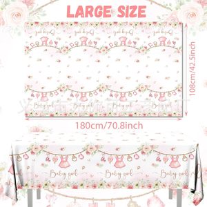 Pink Floral Baby Girl <b>Tablecloth</b> <b>Rectangle</b> Disposable Party Decor for Gender Reveal Birthday Celebration - Product Image 5