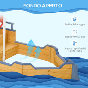 Outsunny Barco Pirata de Madera para Niños, Arenero con Compartimento de Almacenamiento, 158x78x45,5 cm - Product Image 6