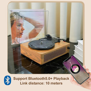 En stock, lecteur de disques vinyles portable vintage en bois avec haut-parleur intégré, type-C BT5.0+, lecteur de disques vinyles Hi-Fi LP pour les cadeaux de festival de Noël - Product Image 4