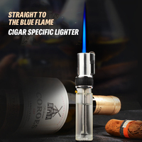 Briquet à flamme directe en plastique transparent bleu personnalisé, briquet à cigare gonflable coupe-vent, briquet à cigarettes, cadeau pour homme, vente en gros