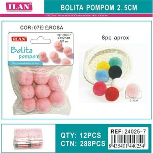 Pompon Ilan Bolita 2,5 cm in Lana Rosa per Decorazioni Artigianali - Product Image 1