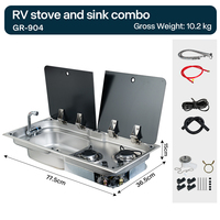 Cuisinière à gaz 2 brûleurs avec évier en acier inoxydable pour camping-car, caravane, bateau, cuisine marine