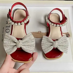 OEM & ODM-sandalias de verano con lazo para niñas, cómodas sandalias de princesa de Punta abierta, para boda