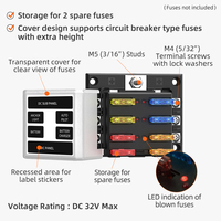 Boîtier de fusibles automobile 6 voies avec indicateur LED de fusible soufflé 180 °   Supports de couvercle rotatifs pour disjoncteurs de type fusible DC 32V