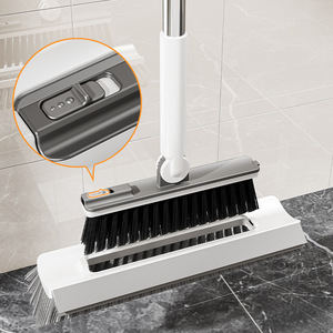 Double Strip <b>Floor</b> Scrubber Rectangular Extendable Brush For Bathroom <b>Cleaning</b> Toilet Crevices Long Handle White And Blue - Product Image 3