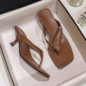 <span class=keywords><strong>Sandalias</strong></span> de tacón de aguja con punta cuadrada estilo francés para <span class=keywords><strong>mujer</strong></span>, elegantes mules tipo thong, zapatos sin cordones para exterior - Product Image 1