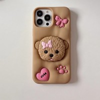 Étui de protection en silicone de haute qualité Sunmorn avec support mignon en forme de chien pour iPhone 16 12 Pro Max Samsung A06 Redmi 14C 4G Note 14 Pro Plus 5G