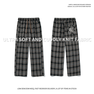 Printemps américain Vintage usé Plaid pantalons décontractés hommes pantalons anglais broderie lâche droite confortable lâche pantalons décontractés - Product Image 2